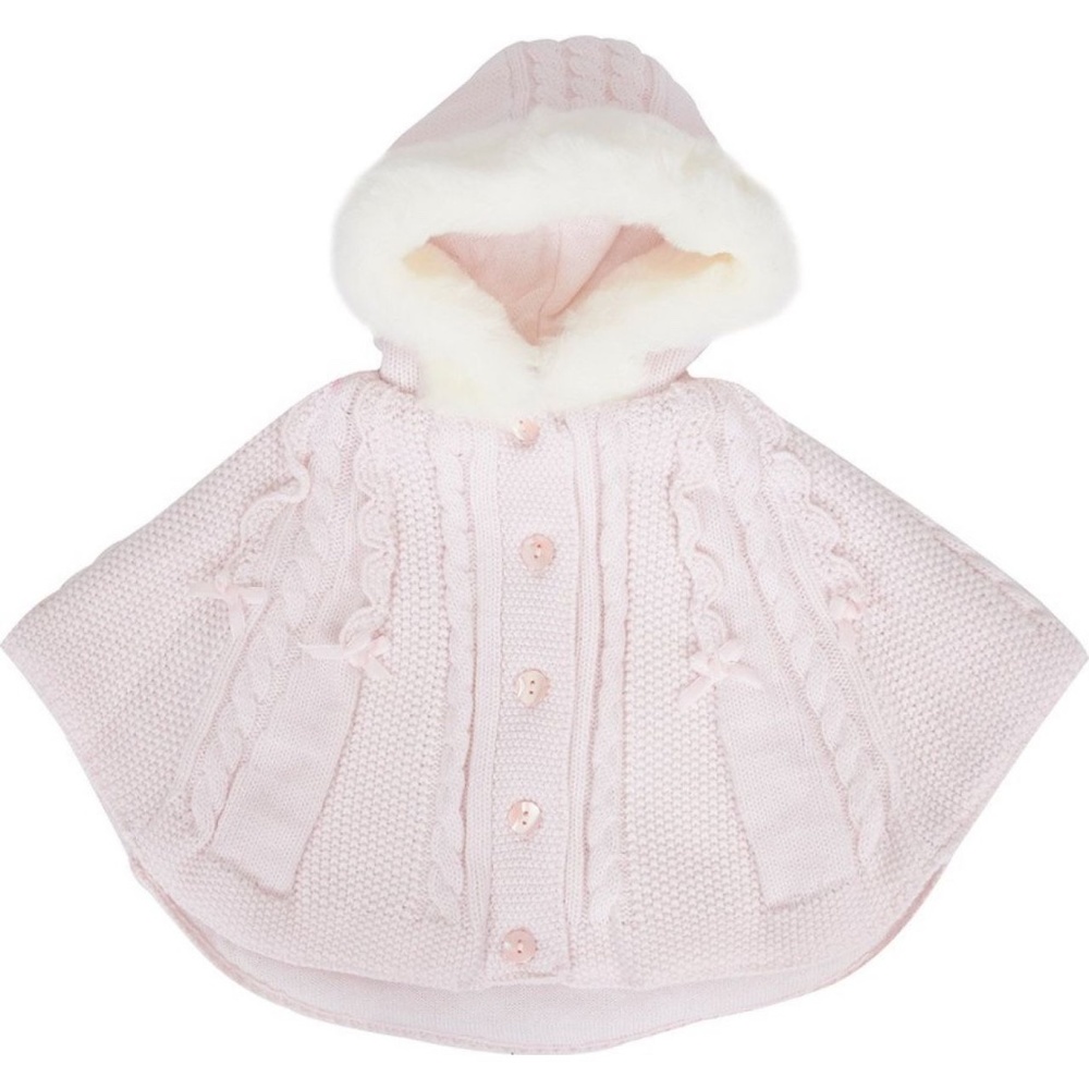 Sarah Louise Pink Faux Fur-Trim Knitted Poncho 18M